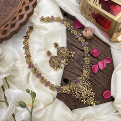 Vriksham Premium Gold Look Alike Lakshmi Neckpiece-Red-G16180