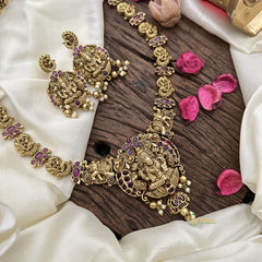 Vriksham Premium Gold Look Alike Lakshmi Neckpiece-Red-G16180