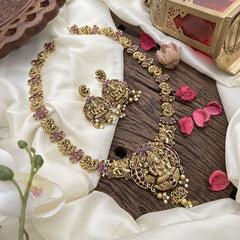 Vriksham Premium Gold Look Alike Lakshmi Neckpiece-Red-G16180