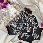 Vriksham Bridal Floral 3 Layer American Diamond Long Neckpiece-Red-Pearl-G20226