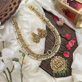 Vriksham Jalebi Lakshmi Pendant Long Neckpiece-Green Bead-Green-G16185