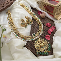 Vriksham Jalebi Lakshmi Pendant Long Neckpiece-Green Bead-Green-G16185