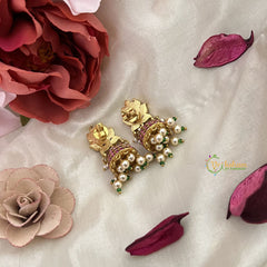 Vriksham Unique Floral Jadau Kundan Jhumka-Off White Beads-Pearls-J3229