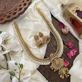 Vriksham Jalebi Lakshmi Pendant Long Neckpiece-Gold Bead-White-G16187