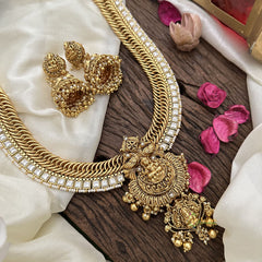 Vriksham Jalebi Lakshmi Pendant Long Neckpiece-Gold Bead-White-G16187