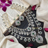 Vriksham Premium 3 Layer American Diamond Long Neckpiece-Green-G20228