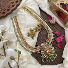 Vriksham Jalebi Lakshmi Pendant Long Neckpiece-Green Bead-White-G16184