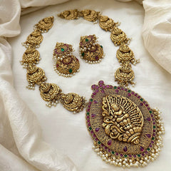 Premium temple Lakshmi Haram -Pearl-G5354