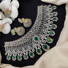 Vriksham Handcrafted Emerald Green & Faux American Diamond Choker Neckpiece-G21549