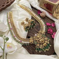 Vriksham Jalebi Lakshmi Pendant Long Neckpiece-Green Bead-Red Green & White-G16183