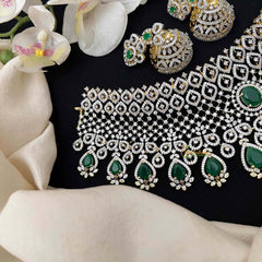 Vriksham Handcrafted Emerald Green & Faux American Diamond Choker Neckpiece-G21549