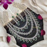Vriksham Traditional 3 Layer American Diamond Long Neckpiece-Green-G20229