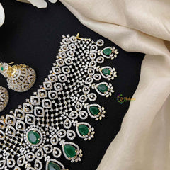 Vriksham Handcrafted Emerald Green & Faux American Diamond Choker Neckpiece-G21549