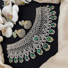 Vriksham Handcrafted Emerald Green & Faux American Diamond Choker Neckpiece-G21549