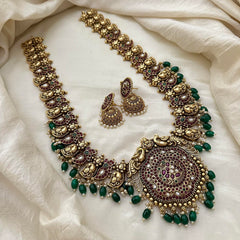 Premium Bridal Haram with Pendant-Green Bead-G7425