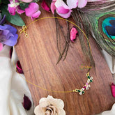 Vriksham Handcrafted Triple Butterfly Motif Pendant Invisible Chain-Red Green & White-KG22280