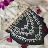 Vriksham Classic 3 Layer Tear Drop Design American Diamond Long Neckpiece-Green-G20230