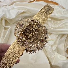 Elegant AD Stone Vishnu Pendant Hipbelt-Pearls & Green Bead-G14577