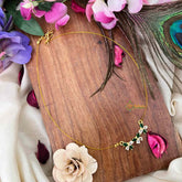 Vriksham Handcrafted Triple Butterfly Motif Pendant Invisible Chain-Green & White-KG22281