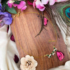 Vriksham Handcrafted Triple Butterfly Motif Pendant Invisible Chain-Green & White-KG22281