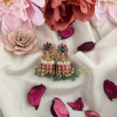 Vriksham Antique Floral Jadau Kundan Jhumka-Aqua Green Beads-Pearls-J3233