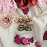 Vriksham Half Moon Style Jadau Kundan Jhumka-Aqua Green Beads-Pearls-J3234