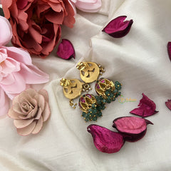 Vriksham Half Moon Style Jadau Kundan Jhumka-Aqua Green Beads-Pearls-J3234