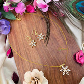 Vriksham White Stone Floral Cluster Pendant Invisible Chain-KG22283