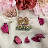 Vriksham Exquisite Floral Jadau Kundan Jhumka-Aqua Green Beads-Pearls-J3237