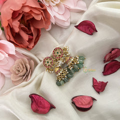 Vriksham Exquisite Floral Jadau Kundan Jhumka-Aqua Green Beads-Pearls-J3237