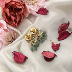 Vriksham Exquisite Floral Jadau Kundan Jhumka-Aqua Green Beads-Pearls-J3237