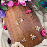 Vriksham White Stone Floral Cluster 3 Pendant Flexible Invisible Chain-KG22284