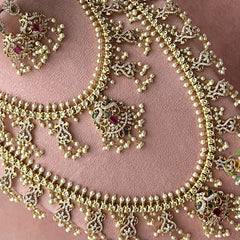 Vriksham Elegant Gold Peacock Style Guttapusalu Bridal Set-Pearl-G19255