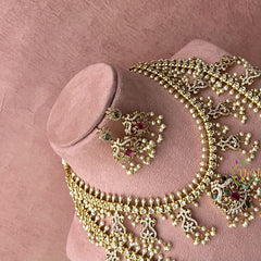 Vriksham Elegant Gold Peacock Style Guttapusalu Bridal Set-Pearl-G19255