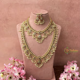 Vriksham Designer Half Moon With Floral Style Guttapusalu Bridal Set-Pearl-G19256