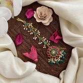 Vriksham Premium Floral Jadau Kundan Maang Tikka-Green Tear Drop-Green Bead-J2886