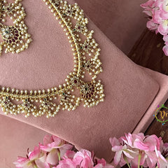 Vriksham Designer Half Moon With Floral Style Guttapusalu Bridal Set-Pearl-G19256