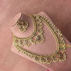 Vriksham Designer Half Moon With Floral Style Guttapusalu Bridal Set-Pearl-G19256