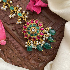 Vriksham Premium Floral Jadau Kundan Maang Tikka-Green Tear Drop-Green Bead-J2886