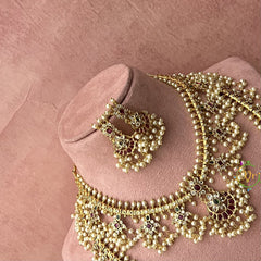 Vriksham Designer Half Moon With Floral Style Guttapusalu Bridal Set-Pearl-G19256