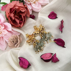 Vriksham Annam Jadau Kundan Jhumka-Red White & Green-Pastel Green Beads-Pearls-J3239