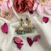 Vriksham Unique Floral Jadau Kundan Jhumka-White Green-Aqua Green Beads-Pearls-J3238