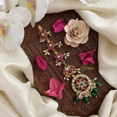 Vriksham Antique Floral Jadau Kundan Maang Tikka-Green Bead-J2878