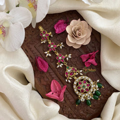 Vriksham Antique Floral Jadau Kundan Maang Tikka-Green Bead-J2878