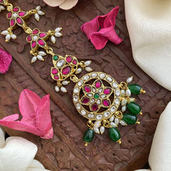 Vriksham Antique Floral Jadau Kundan Maang Tikka-Green Bead-J2878