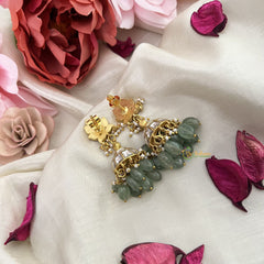 Vriksham Unique Floral Jadau Kundan Jhumka-White Green-Aqua Green Beads-Pearls-J3238