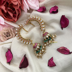 Vriksham Unique Cuff Jhumka-Aqua Green & Off White Beads-J3217