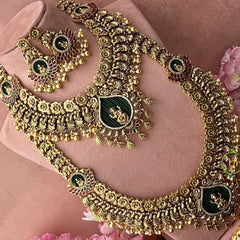 Vriksham Antique Gold Peacock Naskhi With Lakshmi Bridal Set-Gold Bead-Pearl-G19258