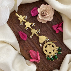 Vriksham Antique Floral Jadau Kundan Maang Tikka-Green Bead-J2878