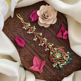 Vriksham Designer Jadau Kundan Maang Tikka-Green Bead-J2881